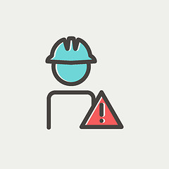 Image showing Worker in caution sign thin line icon