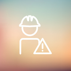 Image showing Worker in caution sign thin line icon