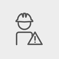 Image showing Worker in caution sign thin line icon