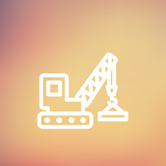 Image showing Lifting crane trailer thin line icon