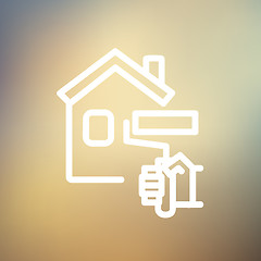 Image showing House painting using paint roller thin line icon