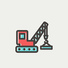 Image showing Lifting crane trailer thin line icon