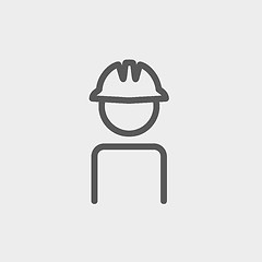 Image showing Worker wearing hard hat thin line icon