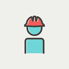 Image showing Worker wearing hard hat thin line icon
