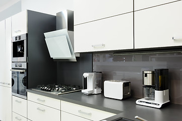 Image showing Modern white kitchen, clean interior design