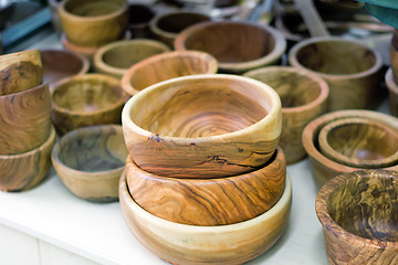 Image showing Original dishes made of natural wood.