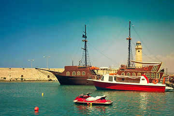 Image showing Views of the port and the lighthouse, the town of Rethymno, Cret