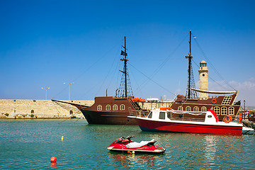 Image showing Views of the port and the lighthouse, the town of Rethymno, Cret