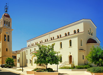 Image showing Building on the square of the Spa town, the island of Crete.