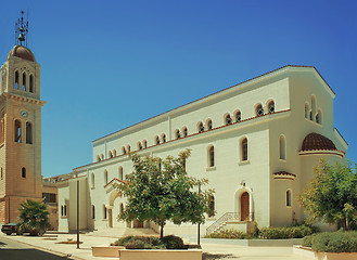 Image showing Building on the square of the Spa town, the island of Crete.