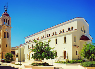 Image showing Building on the square of the Spa town, the island of Crete.