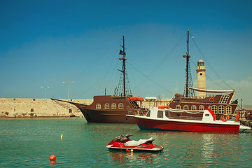 Image showing Views of the port and the lighthouse, the town of Rethymno, Cret