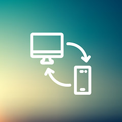 Image showing Computer, mobile device and network connection thin line icon