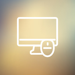 Image showing Monitor and computer mouse thin line icon