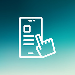 Image showing Smartphone and hand checking of work task schedule thin line icon