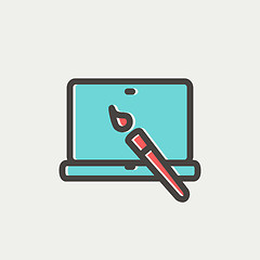 Image showing Laptop and pen an editors tools thin line icon