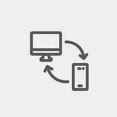 Image showing Computer, mobile device and network connection thin line icon