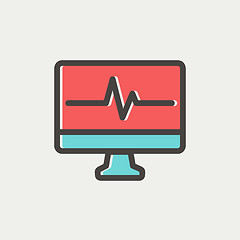 Image showing Heart beat display in monitor thin line icon