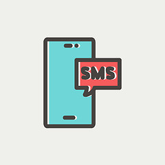 Image showing Mobile phone with SMS can receive and send messages thin line icon