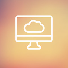 Image showing Monitor with cloud thin line icon