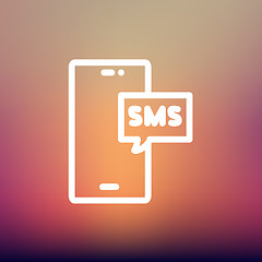 Image showing Mobile phone with SMS can receive and send messages thin line icon