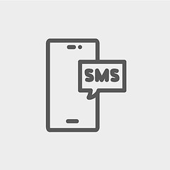 Image showing Mobile phone with SMS can receive and send messages thin line icon
