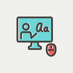 Image showing Laptop and mouse in online tutorial thin line icon