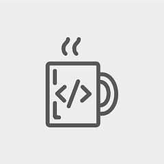 Image showing Mug with hot coffee thin line icon