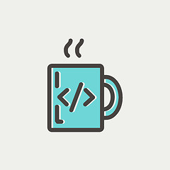 Image showing Mug with hot coffee thin line icon