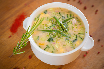 Image showing russian cold vegetable soup on yogurt, sour-milk base -  okroshka