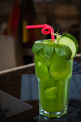 Image showing tropical green cocktail with lemon and fresh mint