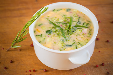 Image showing russian cold vegetable soup on yogurt, sour-milk base -  okroshka