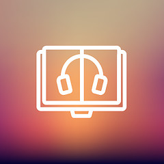 Image showing Headphone in screen monitor thin line icon