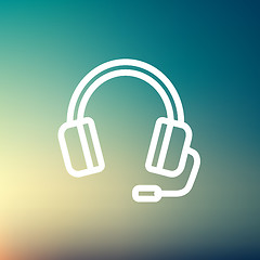 Image showing Headphones with microphone thin line icon