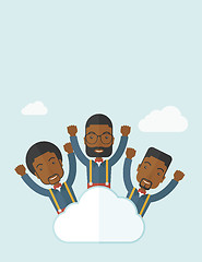 Image showing Three happy businessmen on the cloud.