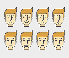 Image showing Men face with different expression and colored hair in front view.