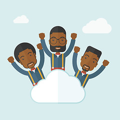 Image showing Three happy businessmen on the cloud.