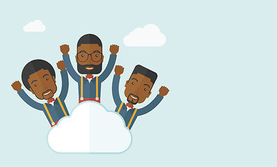 Image showing Three happy businessmen on the cloud.