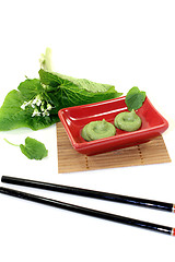 Image showing Wasabi with leaf and blossom