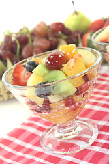Image showing Fruit salad on a checkered napkin