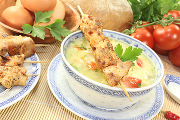 Image showing Asian Chicken soup with tomatoes