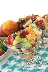 Image showing Fruit salad on a checkered napkin