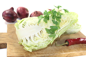 Image showing sweetheart Cabbage on a board