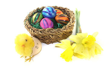 Image showing Easter Basket with chick and eggs