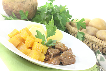 Image showing Venison goulash with rutabaga and potatoes
