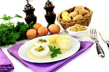 Image showing boiled eggs with mustard potatoes