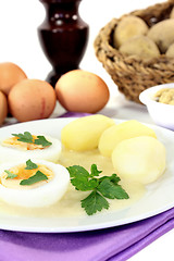 Image showing Mustard eggs with potatoes and parsley