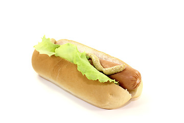 Image showing Hot dog with lettuce leaf