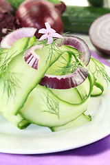 Image showing Cucumber salad with garlic flower