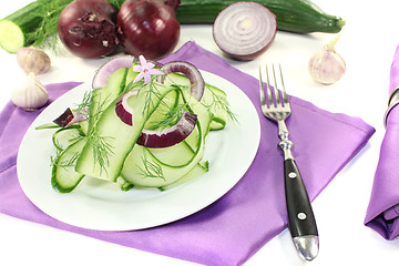 Image showing Cucumber salad with dill and garlic flower